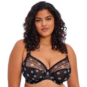 NWT $75 Elomi [  42DD US ] Matilda Underwire Plunge Bra‎ in Black Dots #U1899